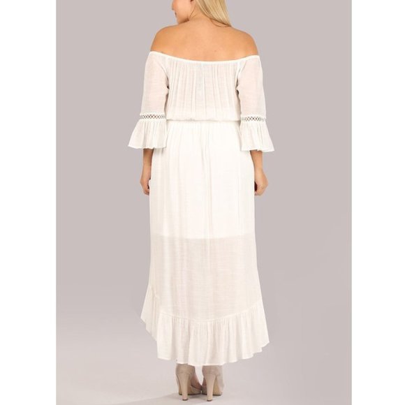 Boho Off Shoulder Hi Low Ruffle Maxi Dress - Picture 4 of 8